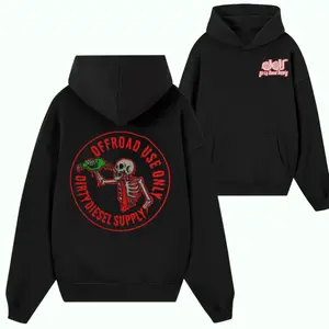 Dirty Diesel Supply “Offroad Use Only” Hoodie – Red Skeleton Pouring Jug Graphic Pullover, Diesel Truck Lifestyle Sweatshirt, Funny Offroad Apparel for Men & Women