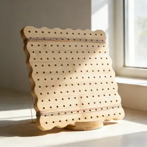 Wave Pattern Bamboo Knitting Board Set for Home Crafting, Wooden Weaving Loom with Metal Pins, Multi-Size Hole Board for DIY Projects