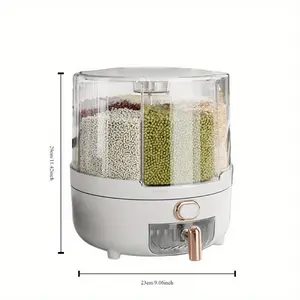 Simple 360 Degree Rotating Grain Dispenser, PP Plastic Kitchen Organizer for Rice and Beans White Large, Storage Supplies