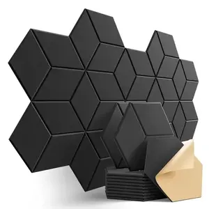 12 Pcs Self-Adhesive Hexagon Sound Insulation Foam Panel Home Studio Office Decoration Sound Insulation Panel Wall Sticker