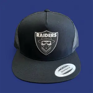 Homie Hookups Raiders Flatbill Yupoong SnapBack Hat with Team Logo Mesh Back 6-Panel Structured 80% Acrylic 20% Wool Blend One Size Fits Most