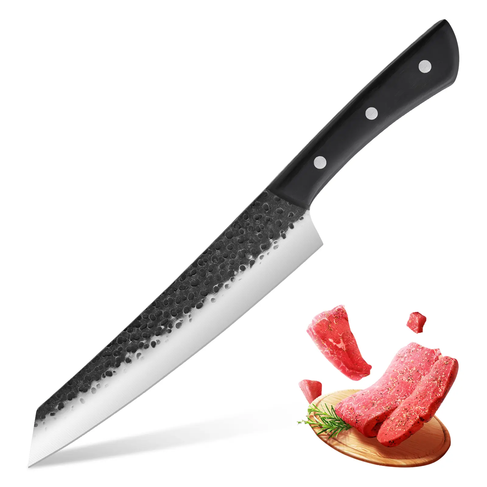 Handcrafted chef's knife - 13.5-inch blade for brisket, barbecue, and ribs, hardness over 60RC, laser sharpen, ergonomic handle, meat knife.