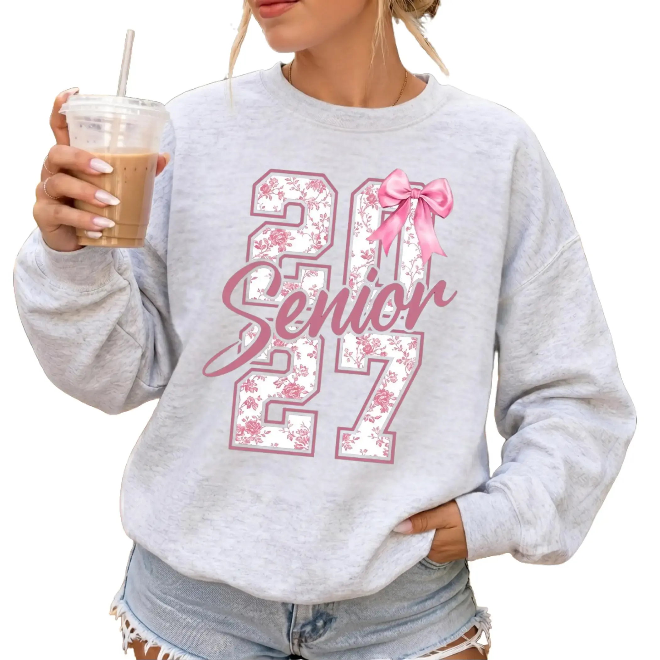Senior 2027 Sweatshirt, Pink Coquette Floral Class Of 2027 Crewneck Sweater, Graduation Graphic Pullover, High School Senior Apparel, Graduation Gift For Girls, Senior Year Outfit