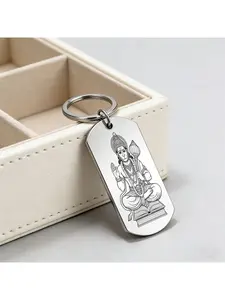 1pc  Metal Military Tag Keychain | Fine Line Drawing Engraved Monkey God Hanuman Sitting Pendant | Not Easy to Fade, Textured And Durable, Daily Carry-On Pendant / Backpack Accessory / Religious Culture Enthusiast Collection Gift / Souvenir Gift