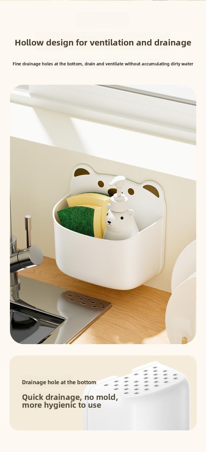 Cartoon wall storage box, ginger, garlic storage wall hanging storage box, storage basket, multi-functional kitchen wall storage rack, no-drilling adhesive hooks