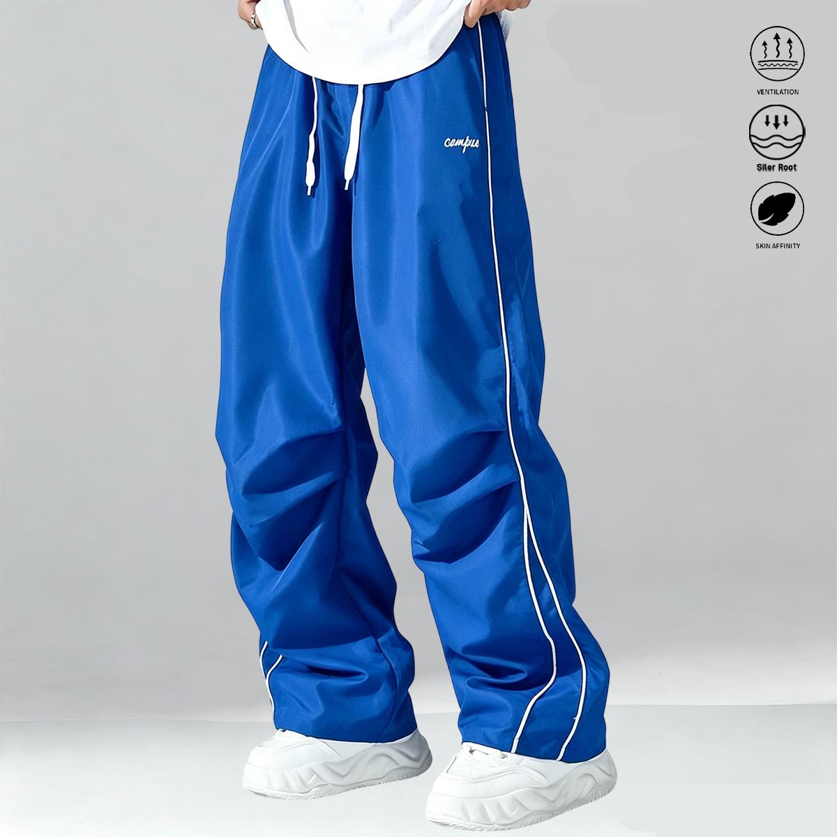 Men’s casual long pants 3-piece set, suitable for everyday wear and outdoor sports; stylish casual athletic pants with a drawstring elastic waistband design; menswear, men’s long pants.