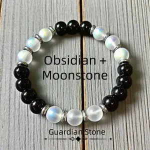 Obsidian & Moonstone Guardian Bracelet – Shield Negative Energy, Soothe Anxiety | Perfect Spiritual Gift for Empaths & Daily Protection