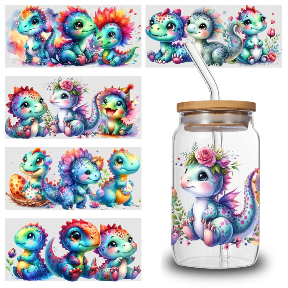 5 Sheets Cute Dragon uv dtf transfer sticker Unicorn Faithful Symbols Home Decor Floral film transfer dtf transfer Motivational magnetic