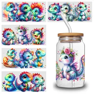 5 Sheets Cute Dragon uv dtf transfer sticker Unicorn Faithful Symbols Home Decor Floral film transfer dtf transfer Motivational magnetic