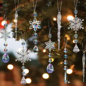 12Pcs Classic Rainbow Snowflake Crystal Acrylic Christmas Ornament Set, Festive Tree Decor for Winter Holiday, Frozen Party (Style A)