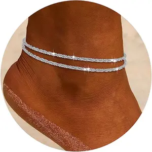 Sparkling Ankle Bracelets for Women Waterproof,18K Gold Plated Anklets for Women Large Ankles