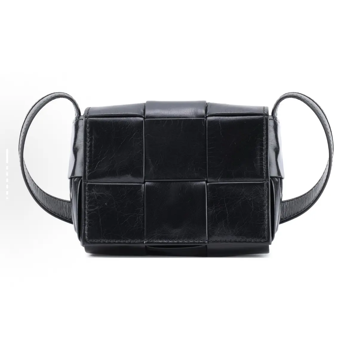 Pre-owned BOTTEGA VENETA Black Mini Cassette Intrecciato 6 Strap Excellent Crossbody Bag (239029), Crossbody Bags