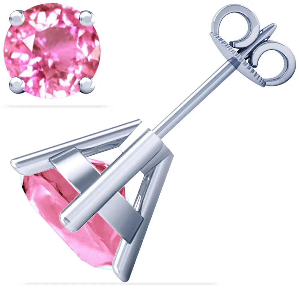 Pink Sapphire RoundSolitaire Earrings - (14k White Gold)- E42785REPS