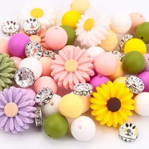 DIY Daisy Bead Kit | Colorful Silicone Flower Beads | Round Beads for Bracelets Necklaces | Jewelry Making Set