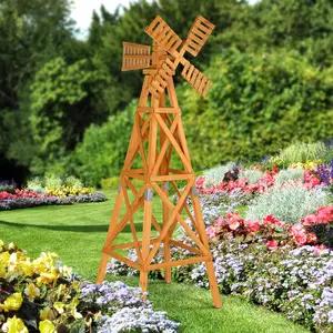 VINGLI Wood Wind Spinner, Sturdy Cross-Braced Windmill for All Weather, Outdoor Wind Mill for Garden, Patio, Lawn Decoration