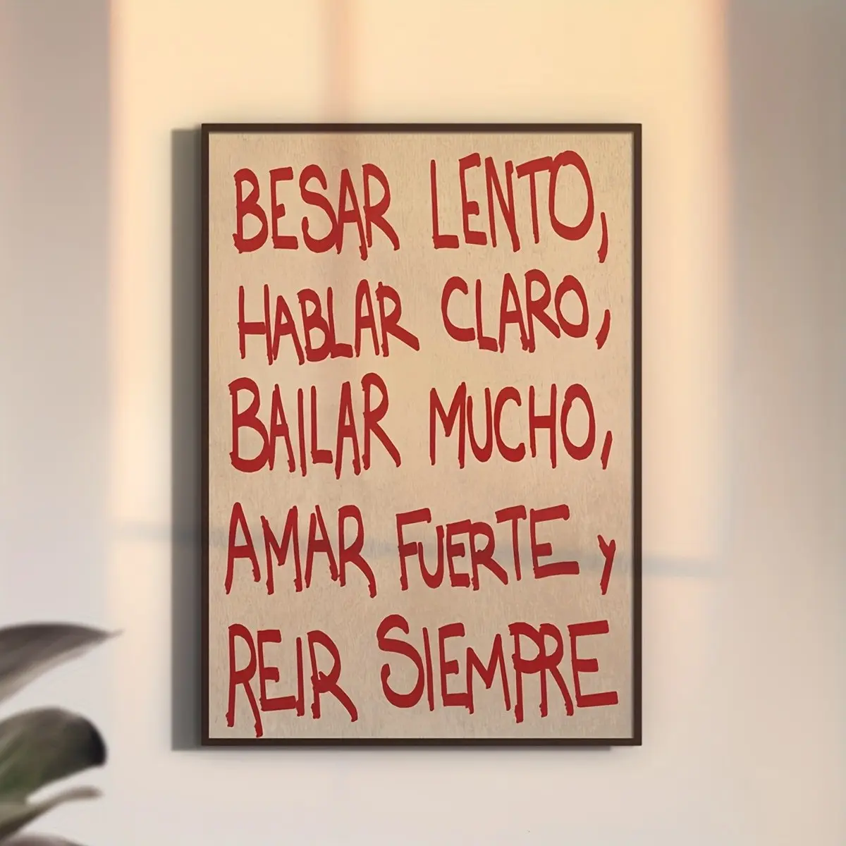 Spanish Besar Lento Wall Art, Red Vintage Poster Print Decoration, Inspirational Sweet Quote Art, Retro Hand-Painted Poster, Modern Minimalist Stylish Wall Art, Gallery Wall Art, Unframed.