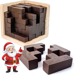 Original 3D Wooden Brain Teaser Puzzle - Stocking Stuffer 3D Puzzle for Kids 8+ & Adults, Desk Toy Delight, Challenging Game & Wooden Puzzle for Adult Brain Boost (Brown)