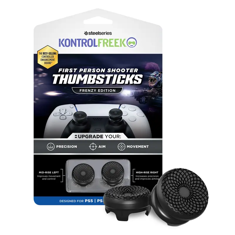 KontrolFreek FPS Freek Frenzy Rubber Performance Thumbsticks for PS5/PS4 Controllers - 2 Thumbsticks (1 High-Rise, 1 Mid-Rise), PS5 Accessories, Extra Grip, Smooth Movement, Precision Control for FPS Gamers, Black