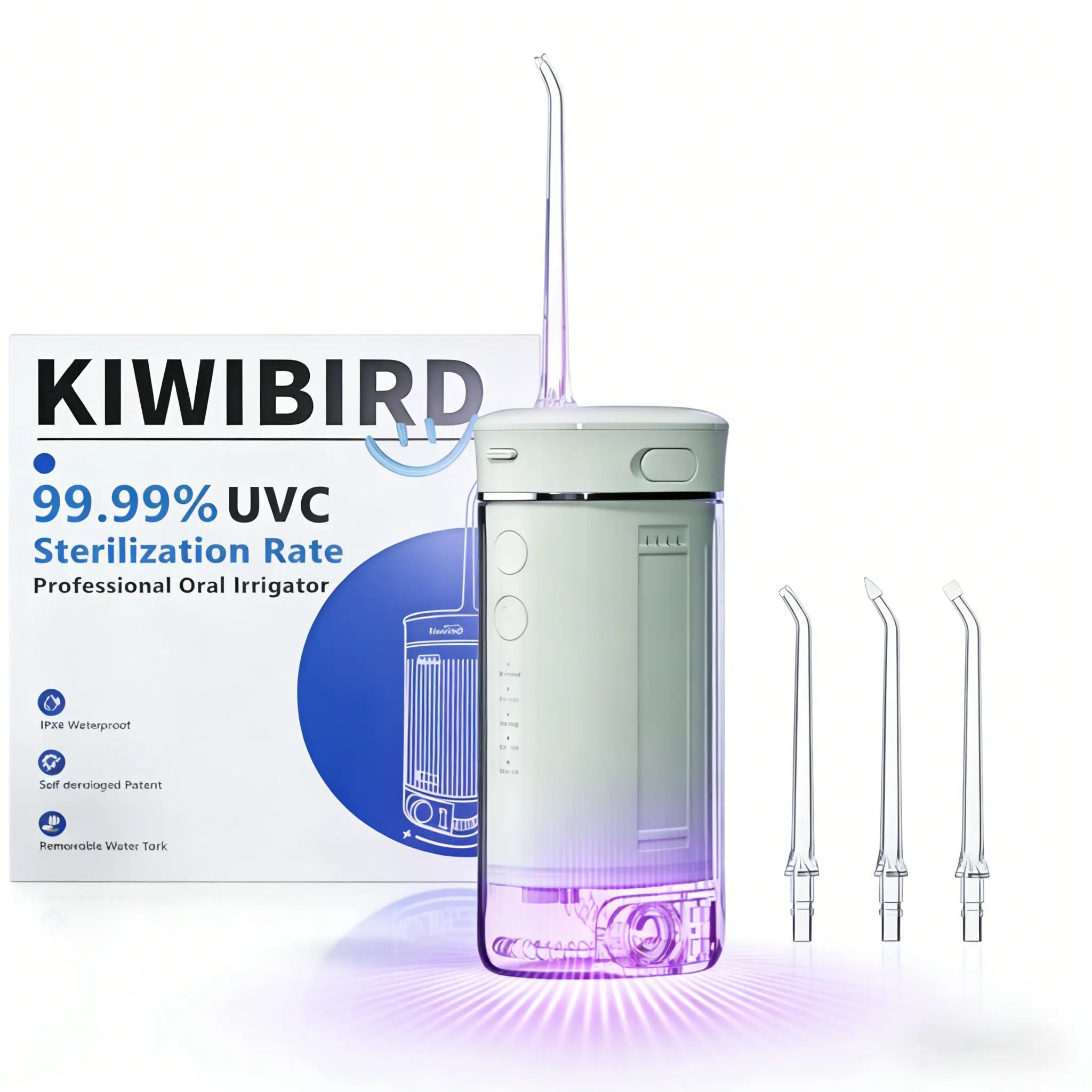 Kiwibird C1 Cordless Water Flosser, Plaque Remover That Removes 99.99% Plaque, UV-C Sanitization, 4 Modes, Portable Oral Irrigator, 30-Day Battery Life, IPX8 Waterproof, Removes Plaque