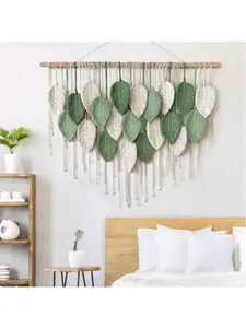 Handmade Woven Leaf Macrame Wall Hanging, Boho Aesthetic Wall Art, Cotton Rope Tapestry for Home Decoration