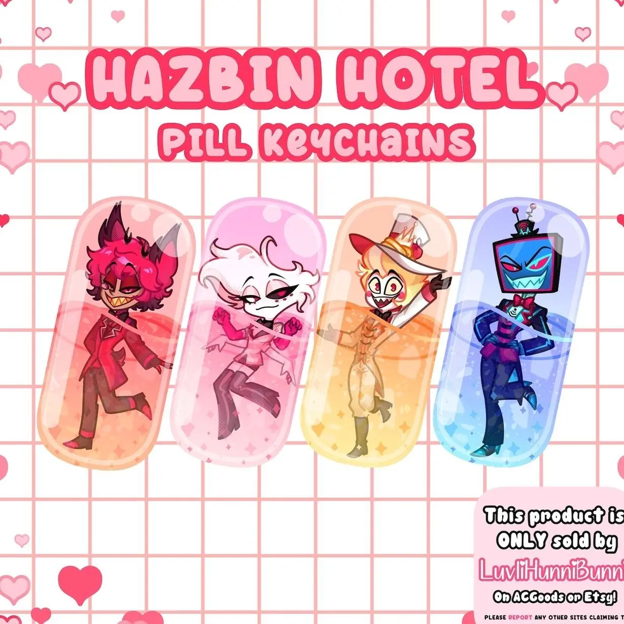 Hazbin Hotel Pill Keychains | Alastor, Angel Dust, Lucifer Morningstar & Vox