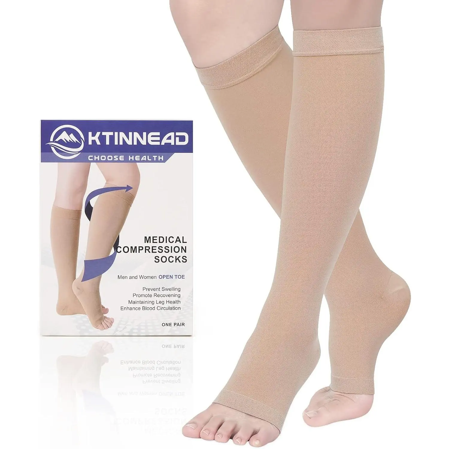 Compression Socks for Women and men 20-30 mmhg, Knee High Graduated Compression Stockings, Opaque, Open Toe, Unisex, Beige, Medium Moisture Wicking Ergonomic Design