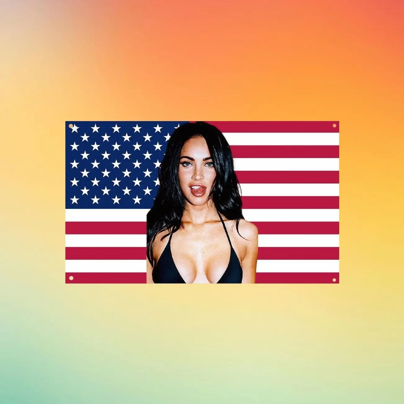 Megan Fox USA Flag Wall Tapestry, Transformers Actress Wall Flag, Celebrity Room Decor, Hot Actress Fan Gift