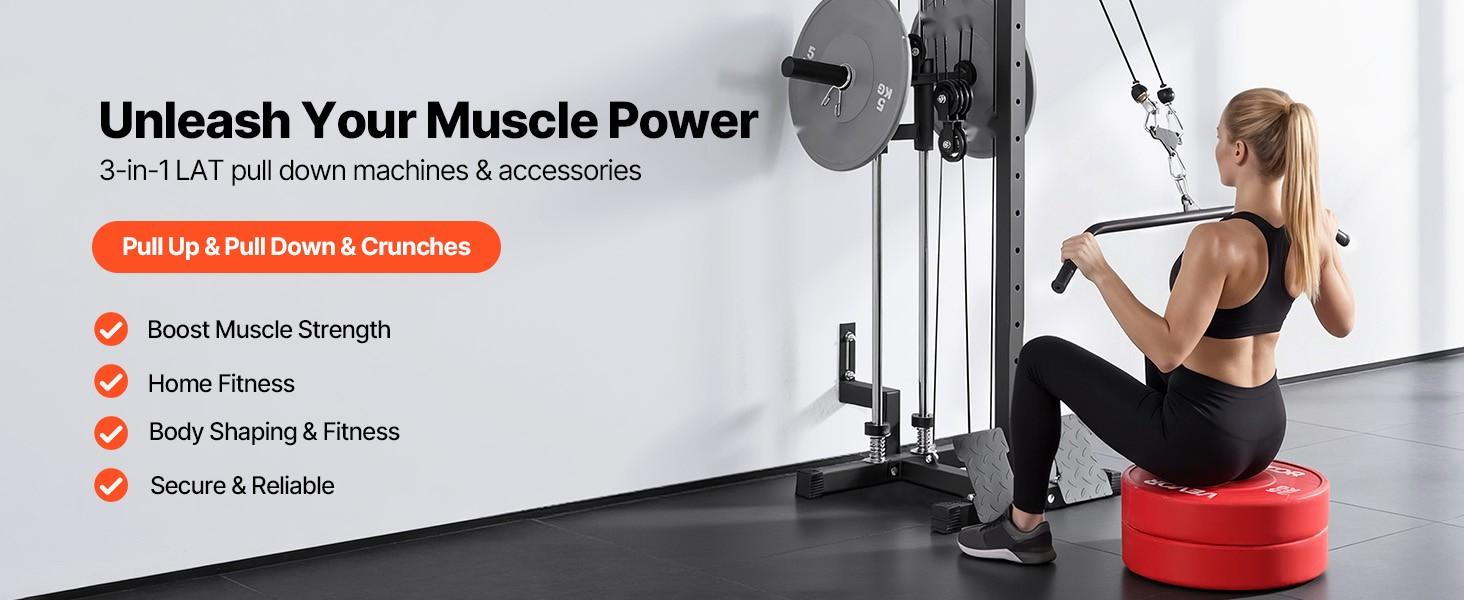 Lat Pulldown Machine, 3-In-1 Row Cable System for Home Gym, 18-Level Height Adjustment, Wall-Mount Design, 500 Lbs Capacity Lat Tower for Full-Body Workouts, Single-Arm Training, Compact, Durable Steel Frame for Home Gyms