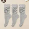 Unisex 3 Pairs Solid Color Crew Socks Elastic Socks, Casual Moisture Wicking Scrunch Socks for Men & Women, Soft Comfy Breathable Mid-Calf for All Seasons Daily Wear Breathable Polyester Socks Set