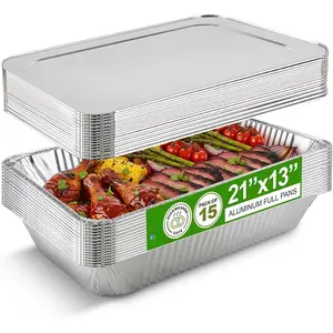 Pans With , Large Full Size 21x13x3 Disposable Foil Pans, Heavy Duty Roasting, Baking, Broiling, Catering & Chafing Pans (15, Full-Size w/)
