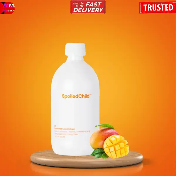 SpoiledChild E27 Extra Strength Liquid Collagen 400ml 13.5 FL oz - Mango Flavor with Vitamin C & Hyaluronic Acid for Skin Hair Nails Joint Gut Health Beauty Fitness Edible Supplement