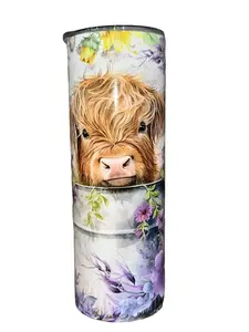 Highland Baby and Spring Flowers - 20oz oz 20 oz. 20oz. - Skinny Straight Sublimation Tumbler - Amy's Tumbler Junkies - Your Favorite Tumbler Shop!