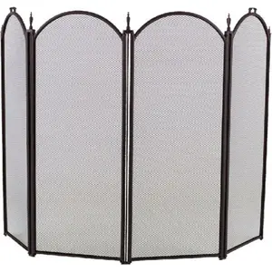 212 MAIN Traditional 4-Fold Arched Fireplace Screen, Black Spark Fireplace Guard Set with Steel Frame and Arched Panels