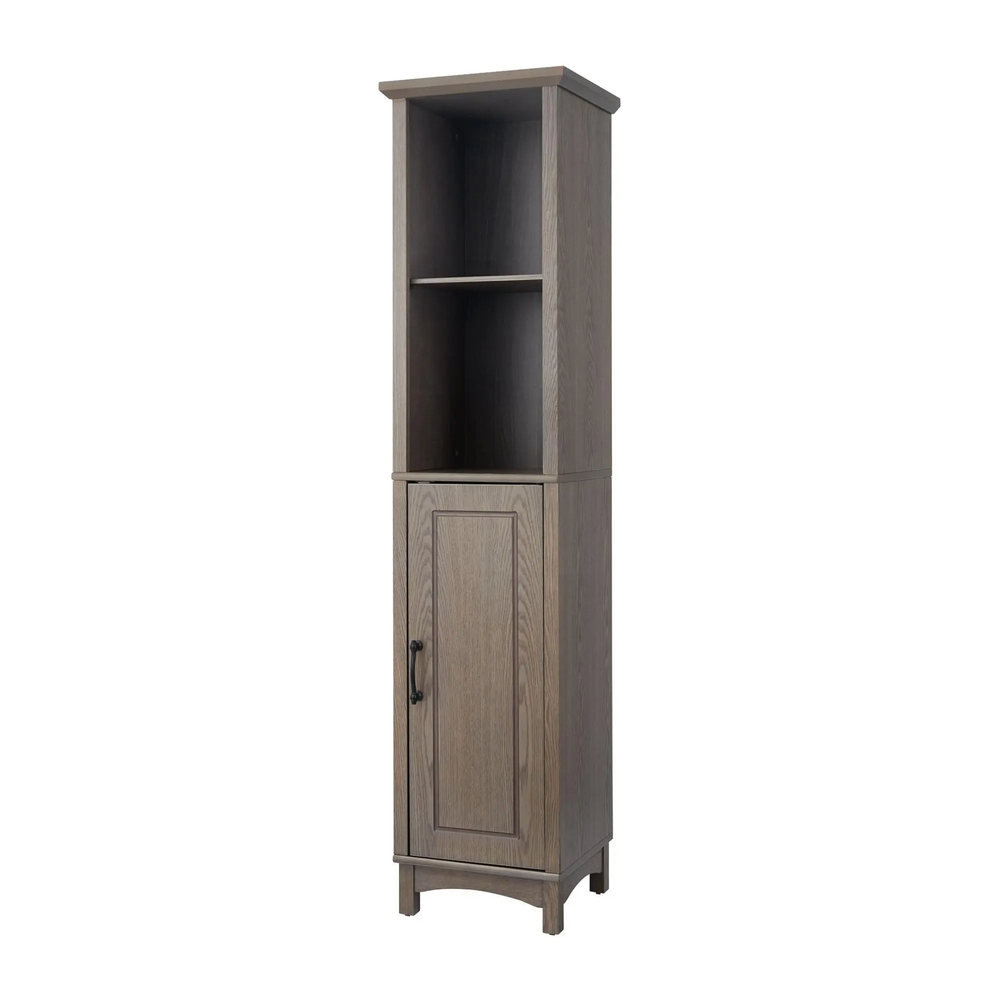 Russell Farmhouse Wooden Linen Tower Cabinet, Salt Oak