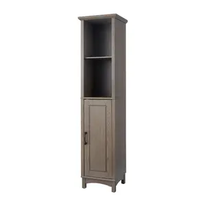 Russell Farmhouse Wooden Linen Tower Cabinet, Salt Oak