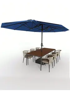 【Christmas Gift】Navy blue- 15FT Large Patio Umbrella With Base Included, Double-Sided Outdoor Market Rectangle Umbrellas Oversized Shade For 2-8 People, Weighted Base For Pool, Deck, Backyard, Navy Blue