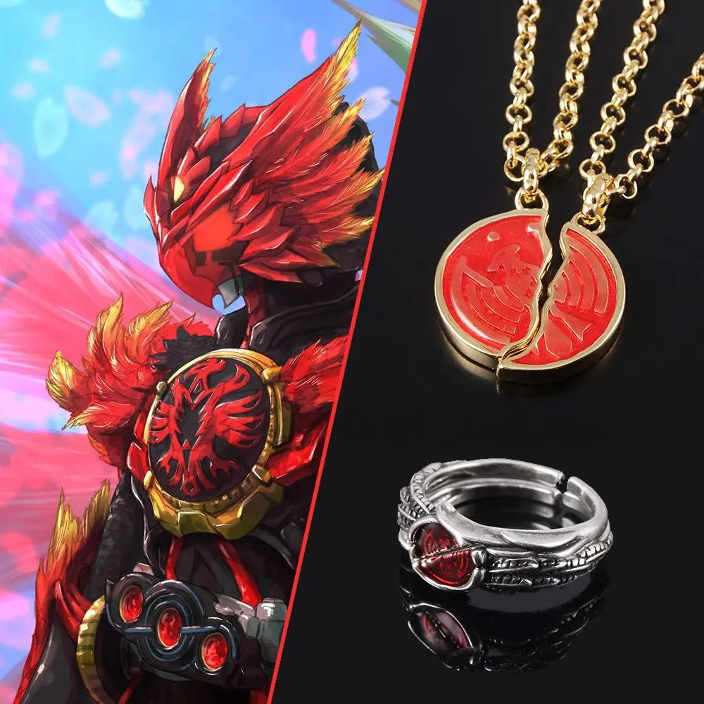 Ankh Necklaces for Daily Wear - Elegant Anime Pendant Necklace with Kamen Rider OOO Ankh Symbol, Broken Taka Core Medal, Electroplated Crystal Metal Casual Jewelry Gift for Men, Fantasy Style Necklaces