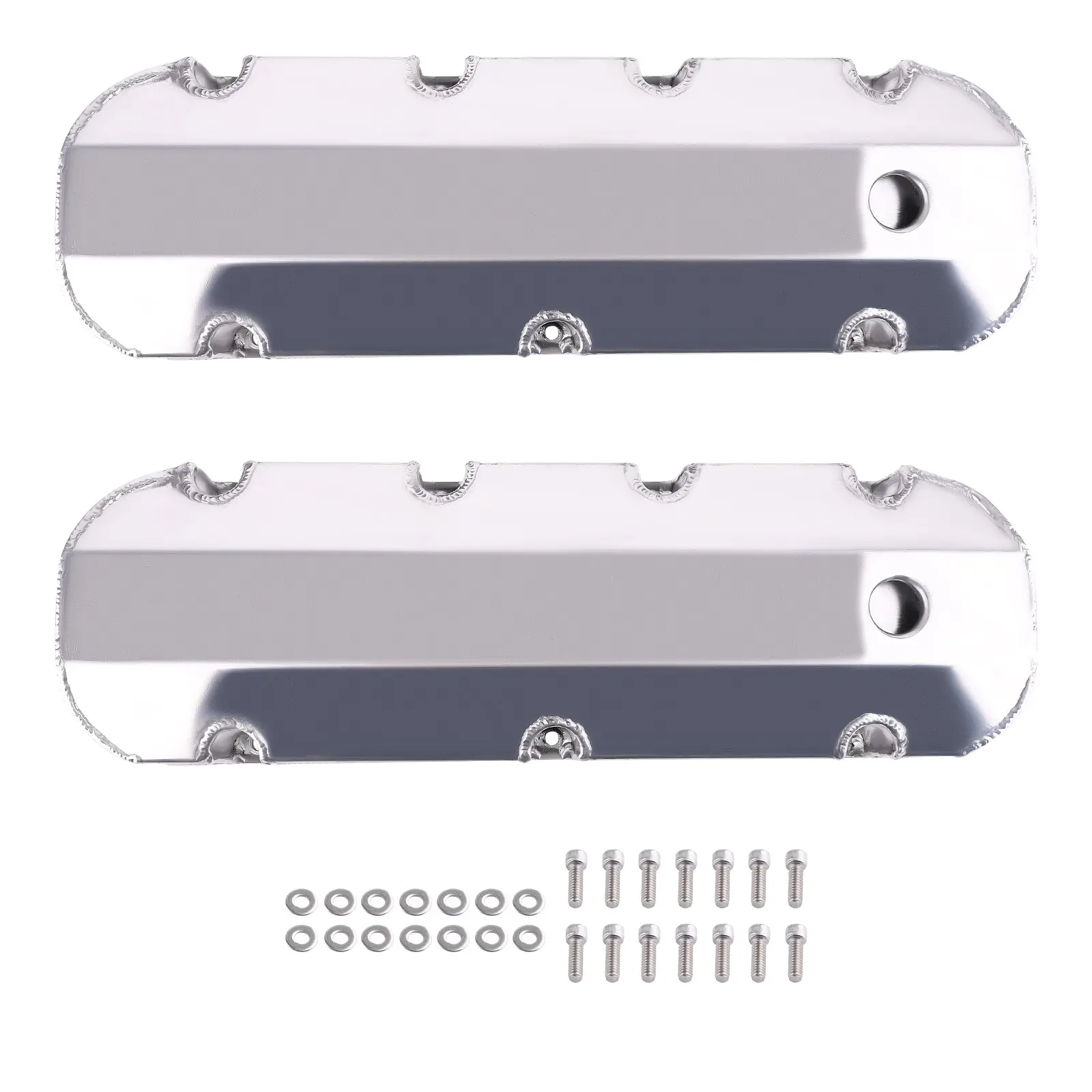 MAXPEEDINGRODS Polished Fabricated Aluminum Tall Valve Covers Set - High Performance, Roller Rocker Fit, Billet Rail, Lightweight & Durable for Big Block Chevy 396, 402, 427 Engines with Oil Baffle, Ample Clearance & 1 Hardware Kit