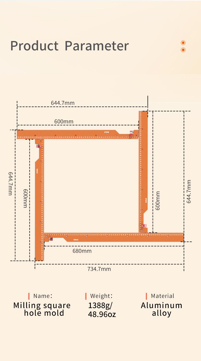 IMBOT Milling Square Hole Mold Easy to adjust Multiple position fixingSuitable for multiple scenarios 60*45 wide Conventional processes can meetthe requirements Convenient Design Hidden ruler groove, easier assembly Adjustable screw