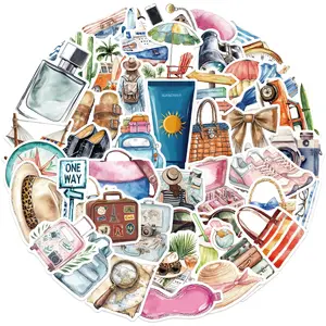 50pcs Cartoon Watercolor Travel Graffiti Series Stickers, Suitable for Faith Based Designs Such As Scrapbooks, Diaries, Laptops, Water Bottles, Cars, Etc., As Gifts with Positive Information, Decal Sticker, Sticker Decals