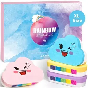 Rainbow Bath Bombs for Kids, 4 XL Kid Bath Bombs with Surprise Colors Inside, Organic Bathbombs for Women, Stocking Stuffers for Kids Christmas Gifts for Girls Boys