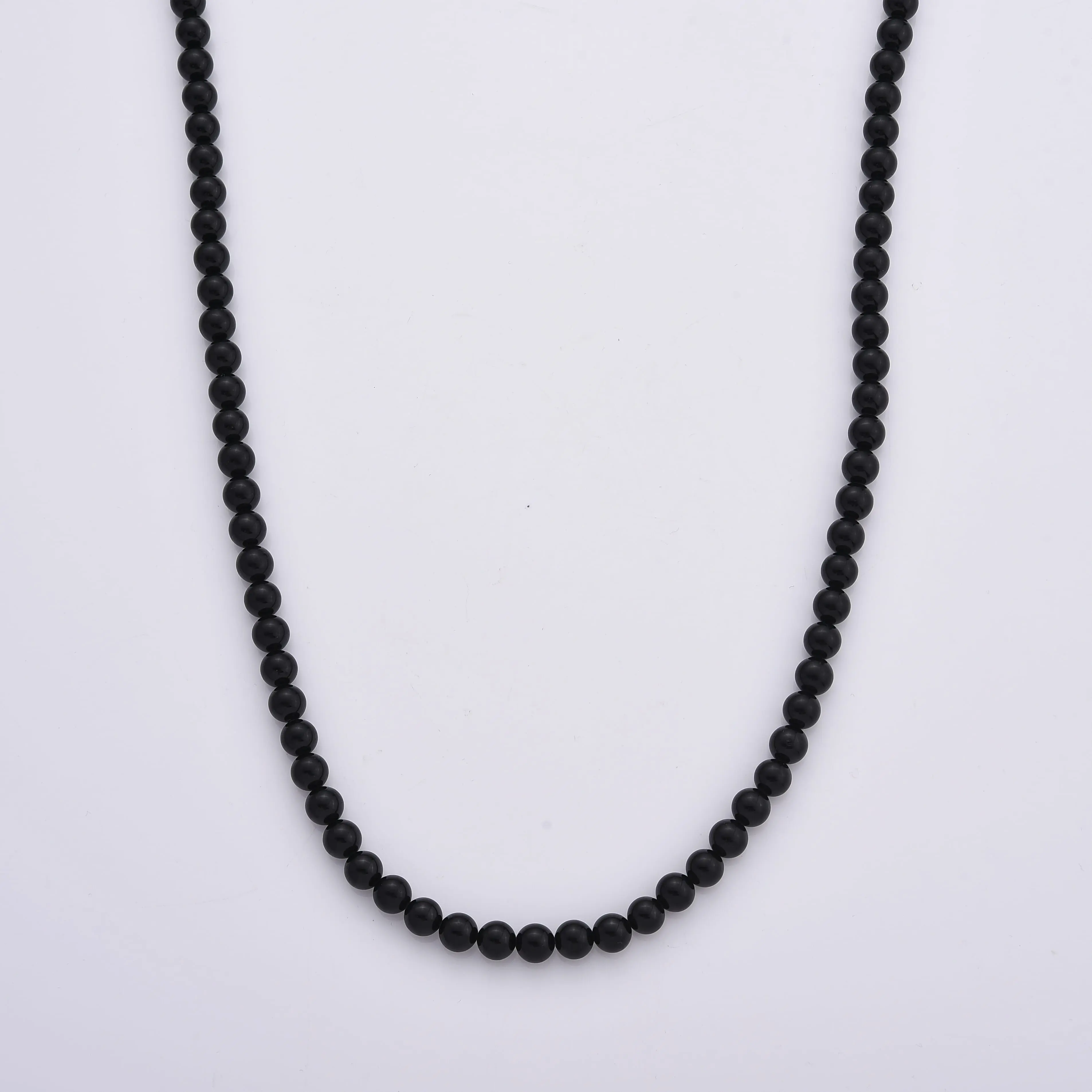 D'Joy Black Tourmaline Beaded Necklace (24 Inches) in Stainless Steel 300.00 ctw