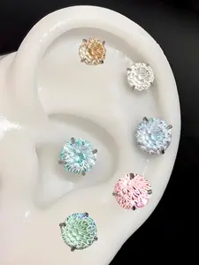 1Pc Color-changing Titanium Steel Earrings, Stud Earring Jewelry for Women Men Flat Back Stud Hypoallergenic Tragus Helix Cartilage for Multiple Piercing FlatBack Screw Back CZ 6mm 8mm