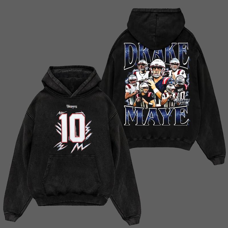 Drake Maye #10 For Patriots Nation Heavyweight Acid Washed Cotton Hoodie T-Shirt, Maye Mafia Shirt, Patriots Nation Graphic Football Shirt, Game Day Outfits