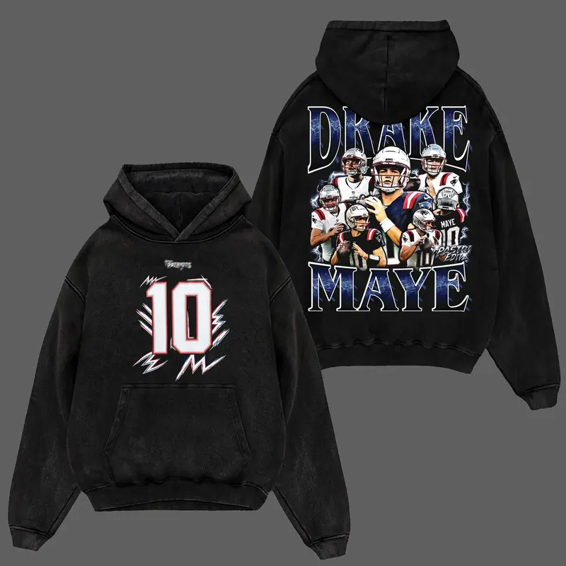 Drake Maye #10 For Patriots Nation Heavyweight Acid Washed Cotton Hoodie T-Shirt, Maye Mafia Shirt, Patriots Nation Graphic Football Shirt, Game Day Outfits