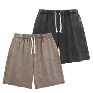 1/2 Pack Unisex Athletic Sweat Shorts Acid Washed Cotton Elastic Waist Drawstring Gym Workout Jogger Pants with Pockets