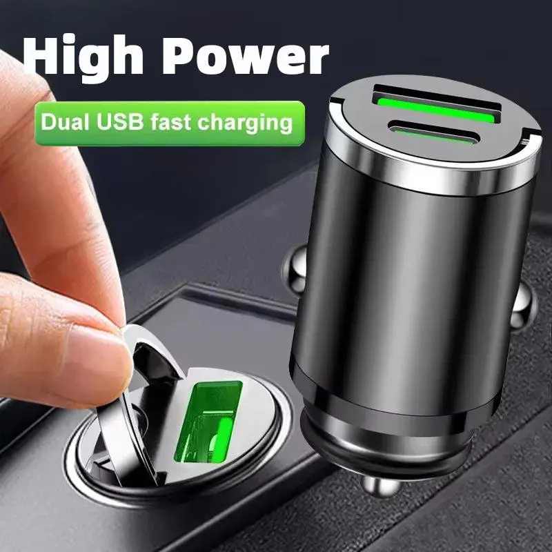 Mini Car Charger with Dual USB Ports – Compact Fast Charging Adapter for Phones, Tablets & GPS – USB-A & USB-C Ports – Universal Fit for 12V/24V Vehicles – Smart Safe Charging Design