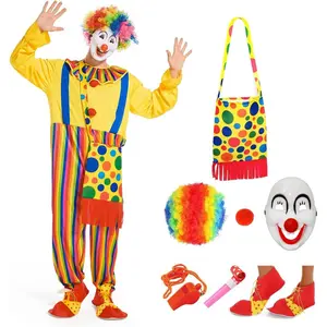 Clown Costume Set - Adult Clown Clothes, Wig, Mask, Nose, Bag, Shoes - Circus Props, Carnival