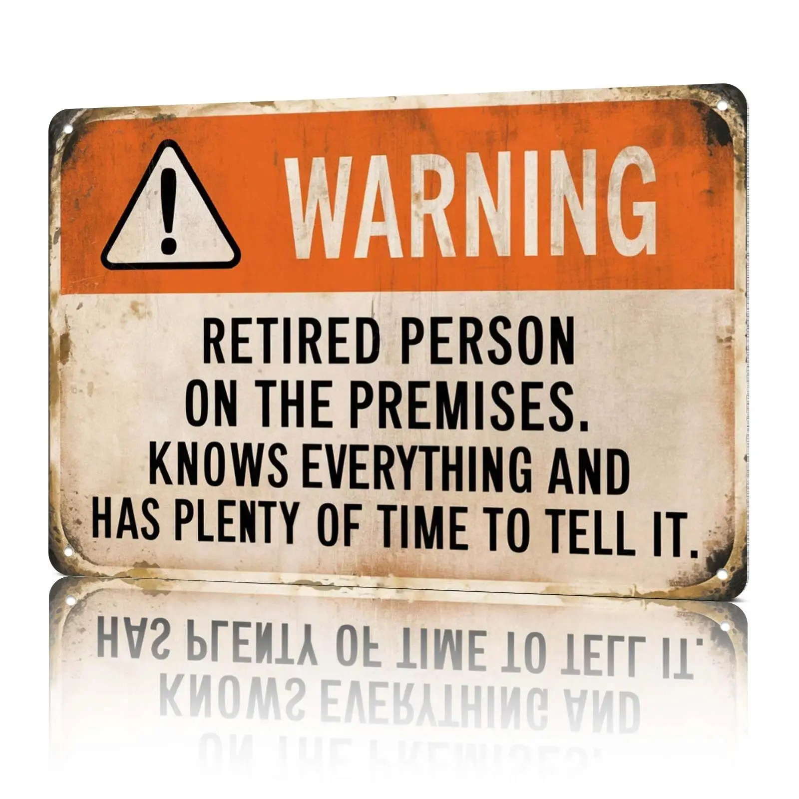 Funny "Retired Person on Premises" Tin Warning Sign - 8x12 in Sarcastic Home Decor, Pre-Drilled Holes Wall Plaque for Retiree Gifts, Man Cave Art, Room Decor, Yard Sign Signage