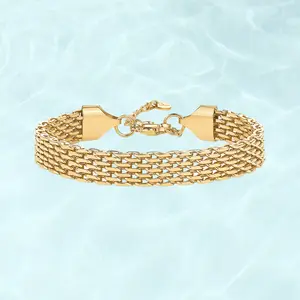 PAVOI Waterproof Chunky Chain Bracelet for Women - 14K Gold Plated Trendy Adjustable Chain Bracelet - Lightweight Stainless Steel Jewelry